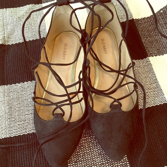 Shoes - Black suede lace up flats
